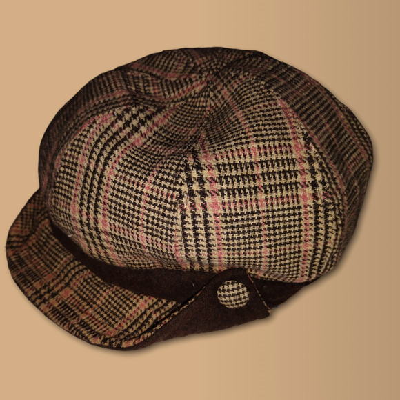 Scala Pronto Accessories - Vtg Scala Pronto Brown Plaid wool newsboy driver hat